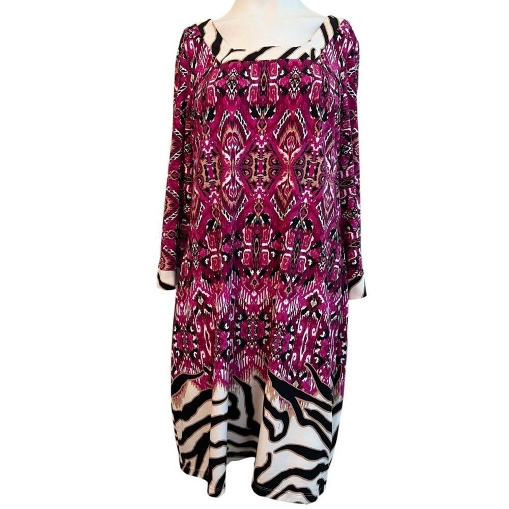 Size 12 Zebra Colorful Pink Black Geometric Print Shift Dress Pullover Stretch